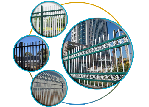 Four pictures about the palisade fence, serve as fence for lawn, residence and factory and serve as support for the plant.